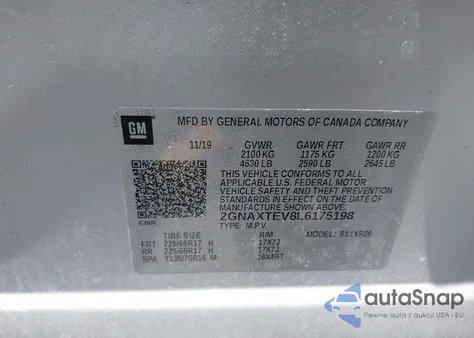 2020 Chevrolet Equinox Awd 2Fl from USA, damaged, VIN 2GNAXTEV8L6175198